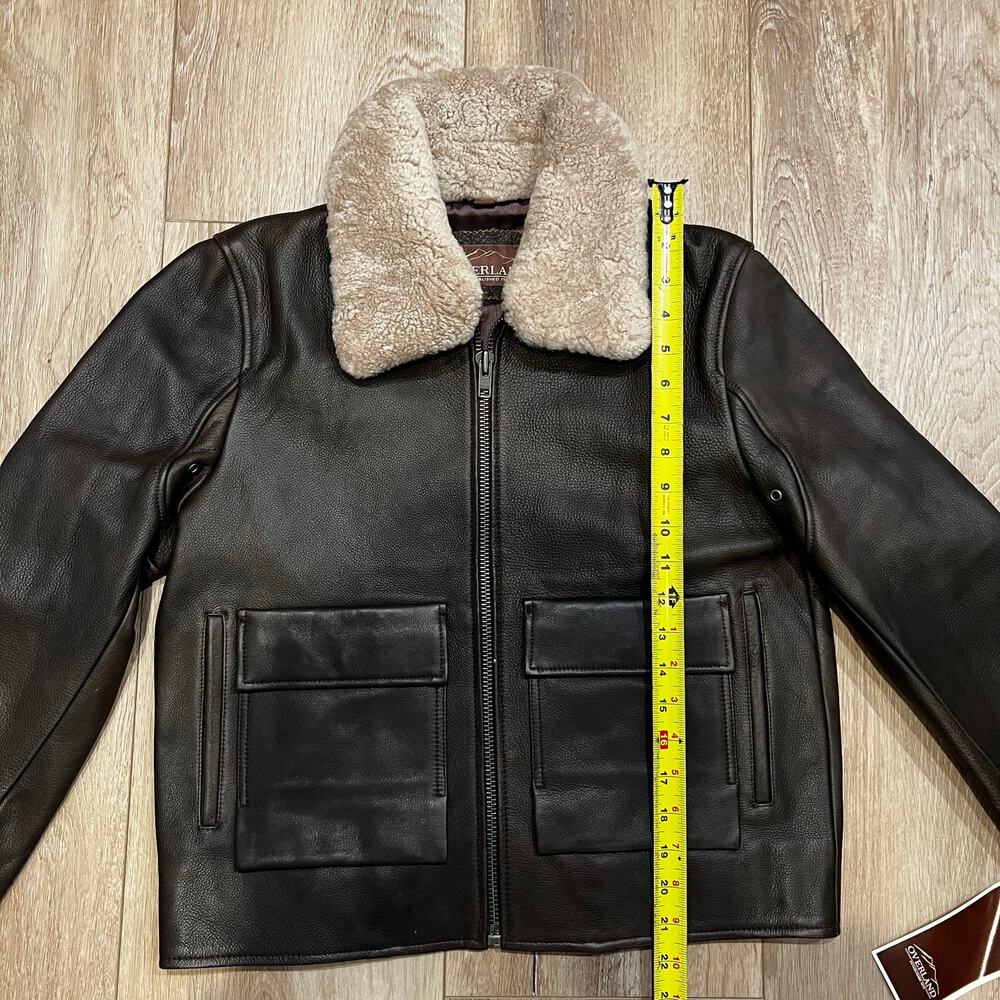 OVERLAND Women's Tracy Leather A-2 Bomber Jacket Size S In Brown/Cream - Picture 6 of 13